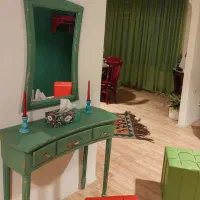 آینه کنسول سفارشی چوبی طرح پتینه سبز طلایی