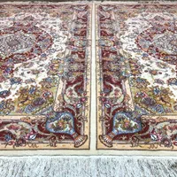 (فرش فرزین) جفت۶متری خطیبی لچک گلدان نخ مرینوس۳۰رج