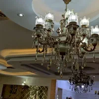 لوستر ۶ شاخه دوازده شعله برنجی به همراه دیوار کوب