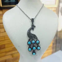 آویز گردنی نقره زنونه نگینهای فیروزه و معدنی|جواهرات|نیشابور, محله میدان باغات|دیوار