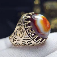 انگشتر طلا روس وسنگ عقیق باباقوری معدنی نمونه خاص