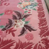 فرش چینی دستباف پرز بلند گلبرجسته گل ابریشم دوتخته