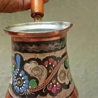 قهوه جوش مسی اصل ترکیه با مینا کاری|قوری، کتری، قهوه‌ساز دستی|پرند, فاز ۴|دیوار