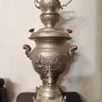 سماور زغالی برنجی (پانچ برنجی تمام قلم آب نقره)