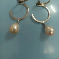 گوشواره نقره و پلاک زنجیر مروارید اصلی