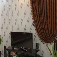 فروش پرده حریر با یالان قهوه ای زیبا|پرده، رانر، رومیزی|شاهرود, |دیوار