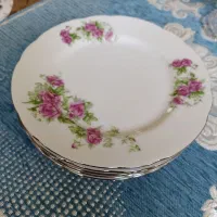 پیش دستی ۱۸سانت گلسرخی لبه نقره ای آنتیک