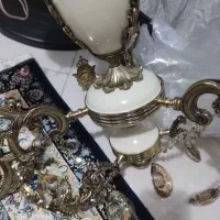 لوستر برنجی سه شاخه شش شعله بسیار زیبا