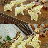 6عدد مجسمه تایلندی کاروان فیل آیینه و نگین کاریه