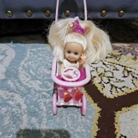 عروسک بچه باربی برند سیمبا با کالسکه