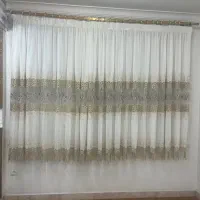 ۴عدد پرده‌ کتان‌گیپور همراه با چوب‌پرده و زیرپرده