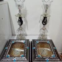 یک جفت شمعدان و یک جفت جا قرآنی زیبا|بوفه، ویترین، کنسول|گناباد, |دیوار