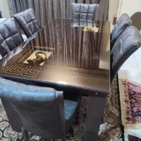 ست ناهار خوری چوبی و صندلی چرم