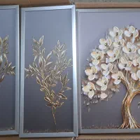 تابلو سه تیکه طوسی طلایی