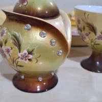 سرویس چای خوری سرامیک طلایی نگین کاری و گل برجسته|ظروف سرو و پذیرایی|اهواز, گلستان|دیوار
