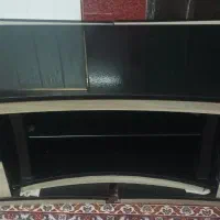 میز تلویزیون شیشه ای چوبی سه تیکه