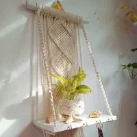 جاکلیدی شلف دار مکرومه|کتابخانه، شلف، قفسههای دیواری|آران و بیدگل, |دیوار