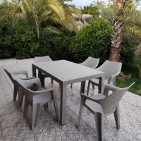 مبل میز و صندلی پلاستیکی حصیر بافت رستوران باغی