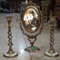 ایینه شمعدان برنج هندی اباژور برنجی