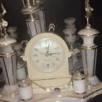 اینه شمعدان قدیمی سنگی با ساعت کوکی