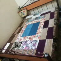 تخت خواب دونفره چوب و فلز با تشک سالم