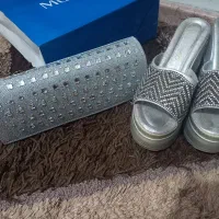 ست کیف و کفش مجلسی نقره ای سنگ دار