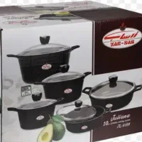 سرویس قابلمه چدن ۱۰ تیکه JL8100 زر ساب مشکی