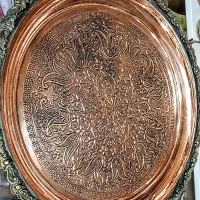 سینی مسی طرحدارکندکاری پهلوی قندان برنج قلم هخامنش|کلکسیون اشیاء عتیقه|زنجان, |دیوار