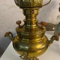 سماور زغالی برنجی همراه قوری