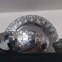 کاس و بشقاب استیل و دو قندان قدیمی