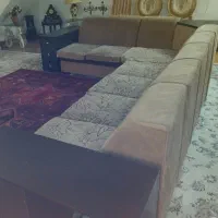 فروش مبل L به همراه میز وسط و میز عسلی