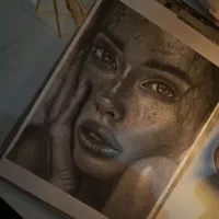 نقاشی حرفه ای چشم و چهره سیاه قلم هایپر رئال