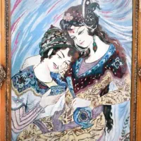 تابلو بزرگ کوپلن بافی طرح لیلی مجنون قدیمی ۱۲۰در۹۰