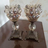یک جفت شمعدان پایه برنز