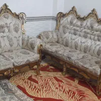 مبل استیل ۷نفره رنگ کرمی چوب طلایی