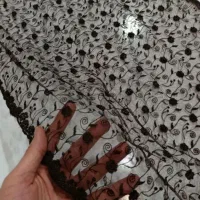 تور ابریشم دوزی برجسته رنگ قهوه ای