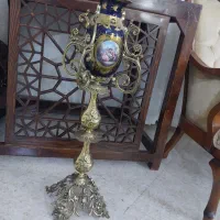 گلدان سرمه ای به همراه پایه برنجی