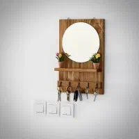 جاکلیدی چوبی آینه دار (با ۲عدد گلدان سفالی فانتزی)