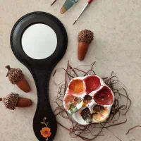 آینه دسته دار نقاشی شده چرم طبیعی و دستدوز|آینه|پاکدشت, پاکدشت (مامازند)|دیوار