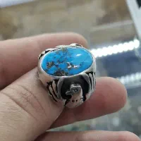 انگشتر نقره کلکسیونی،با سنگ فیروزه نیشابوری طبیعی