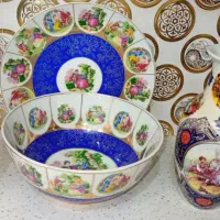 ست کامل کاسه و بشقاب و گلدان قدیمی عتیقه