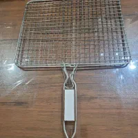 توری کباب استیل دسته چوبی