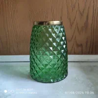 گلدان شیشه ای سبز کوره ای