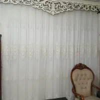 پرده تور سفید همراه با میل پرده