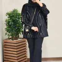 مانتو مخمل مجلسی قرمز و مشکی موجود