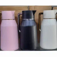 فلاسک چای شیشه ای شیشه صورتی رنگ مشکیش موجوده1700