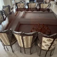 حراج  مبلمان کلاسیک چوب گردو ۹ نفر با روکش نو ترک
