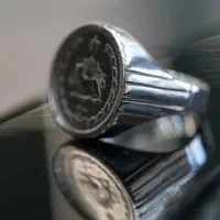 انگشتر نقره با سکه سال ۱۳۱۵|جواهرات|لار, |دیوار