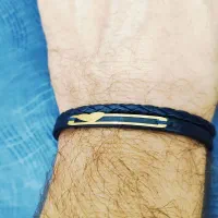 دستنبند چرمی با پلاک طلا ۰.۵۷گرم