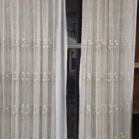 پرده تور سفید طلایی سالم با یالان آبی کله غازی|پرده، رانر، رومیزی|اصفهان, عسگریه|دیوار